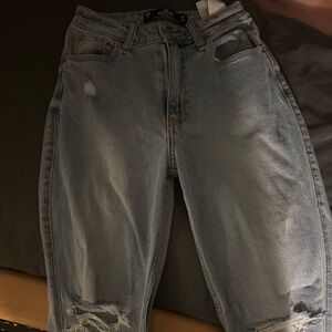 Hollister Straight Leg Distressed Jeans Light Blue
